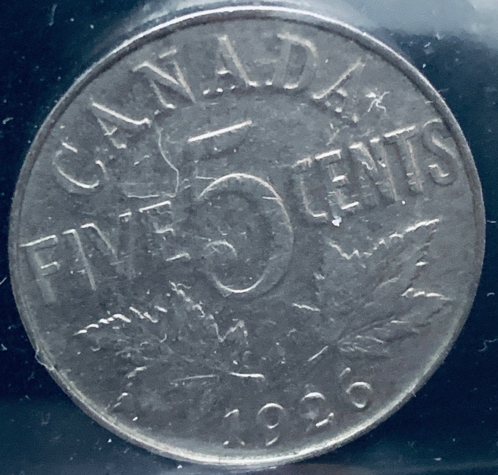 1926 Canada 5 Cent Silver Coin Far 6 ICCS F12