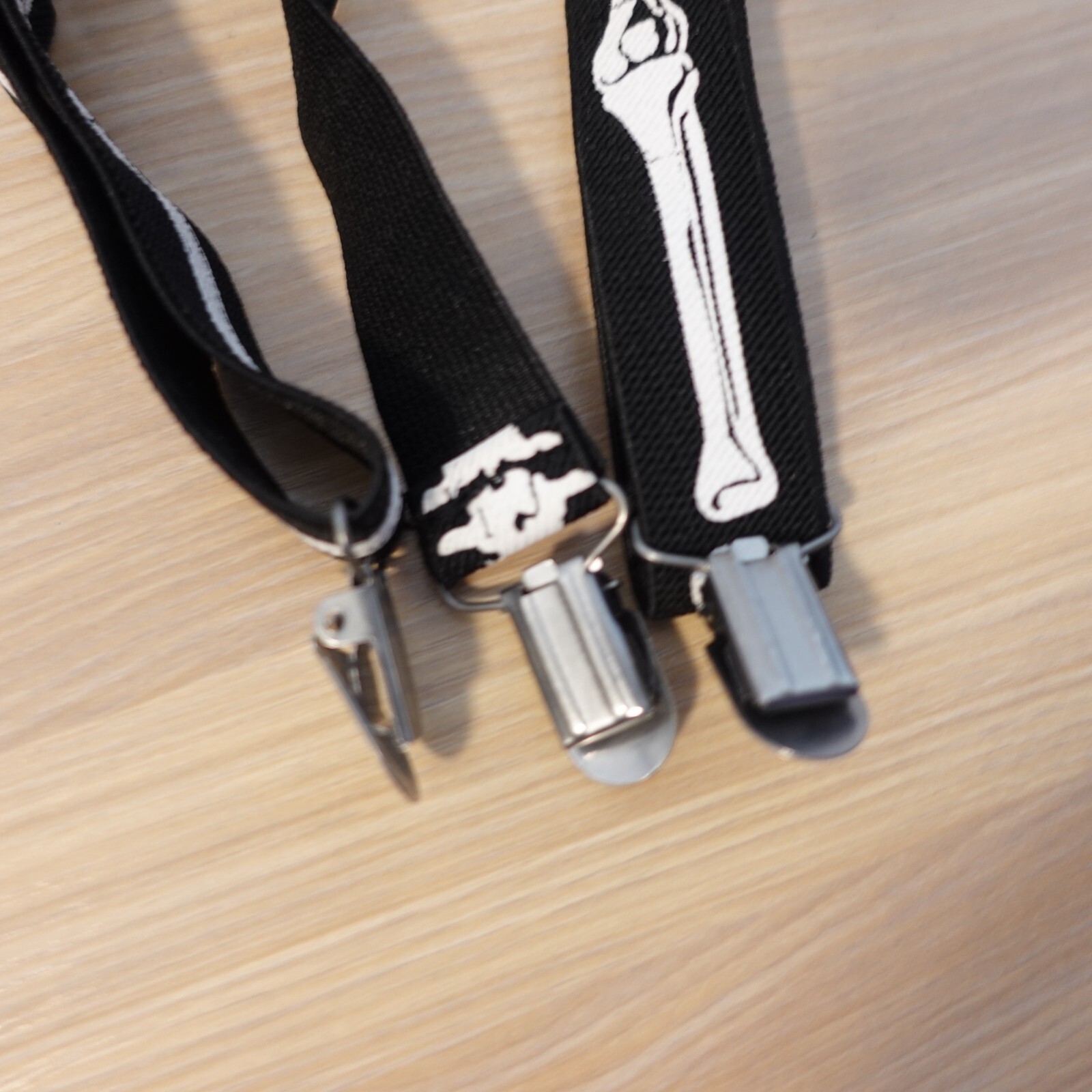 Suspender Boy Black White Clip On Y Back Halloween Bone Goth Adjustable Elastic