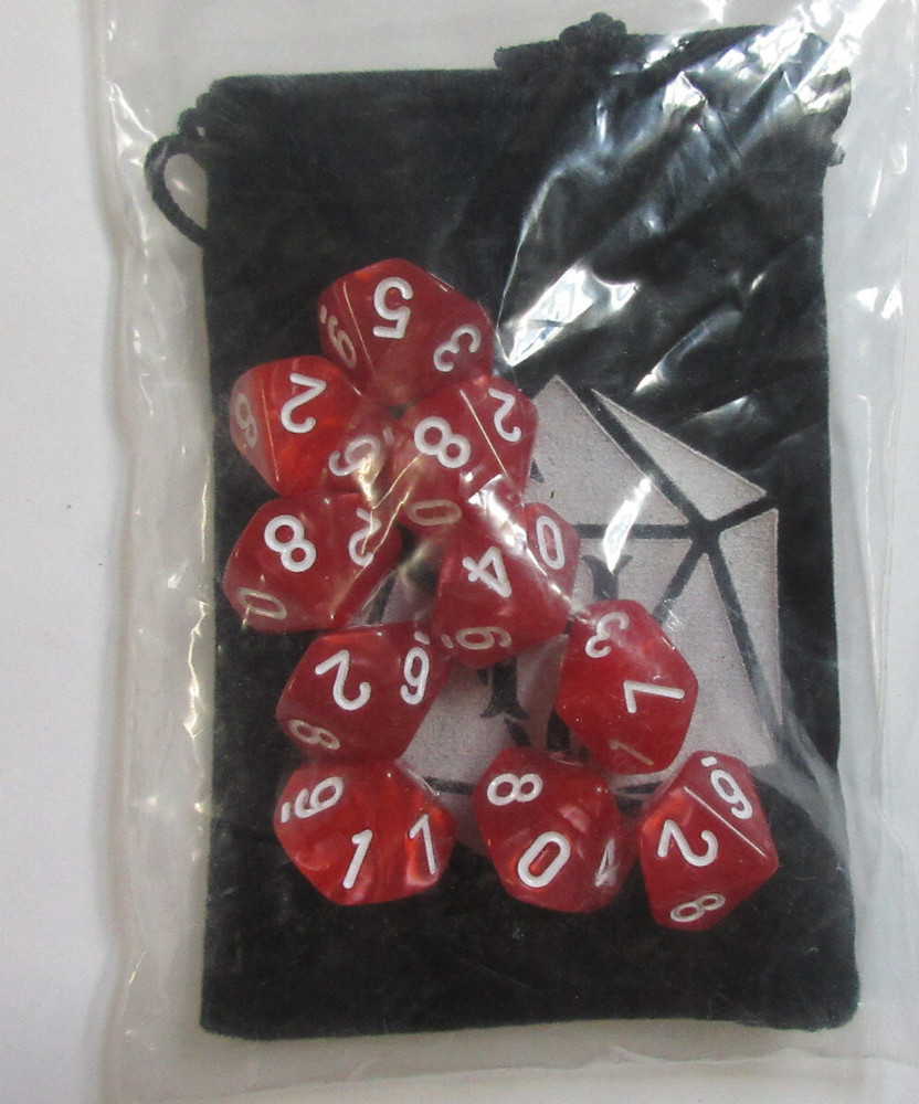 Polyhedral 7 piece  Dice Set with Bag - Red Marbled