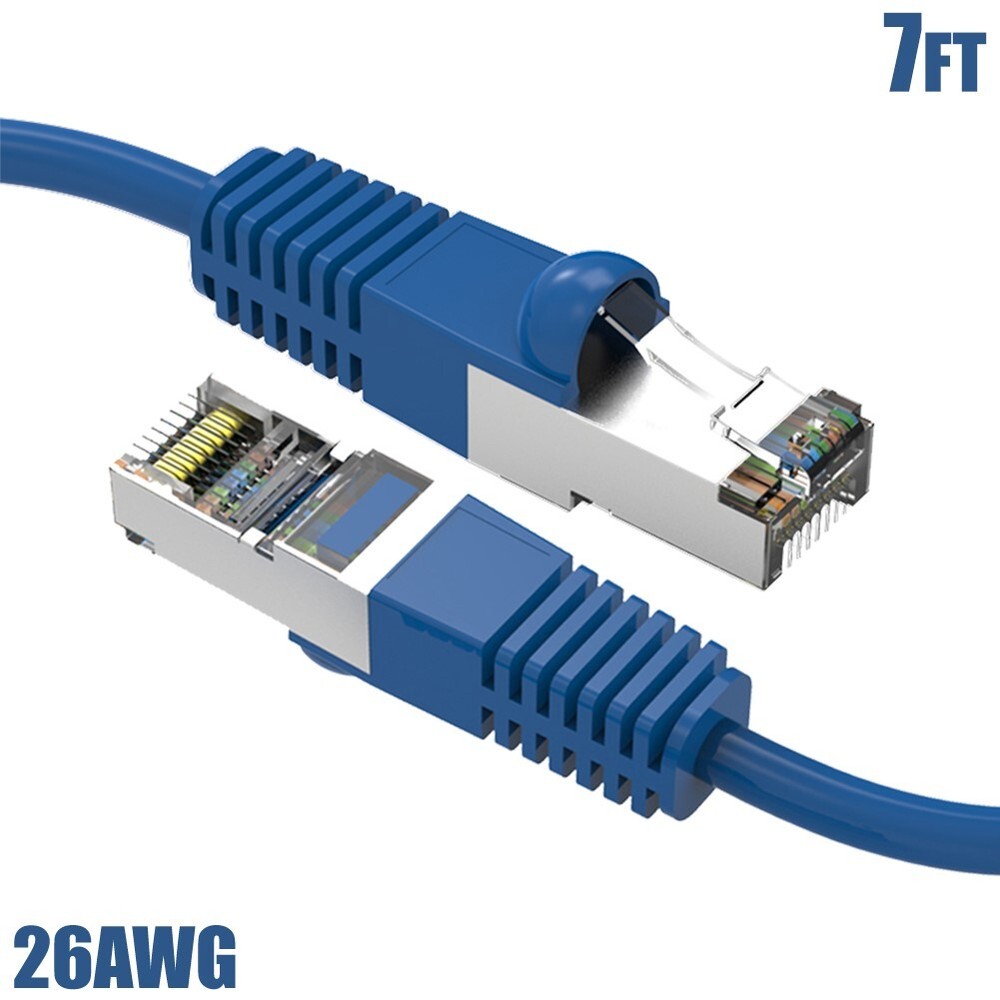 7FT Cat5E RJ45 Ethernet LAN Network FTP Shielded Patch Cable Pure Copper Blue