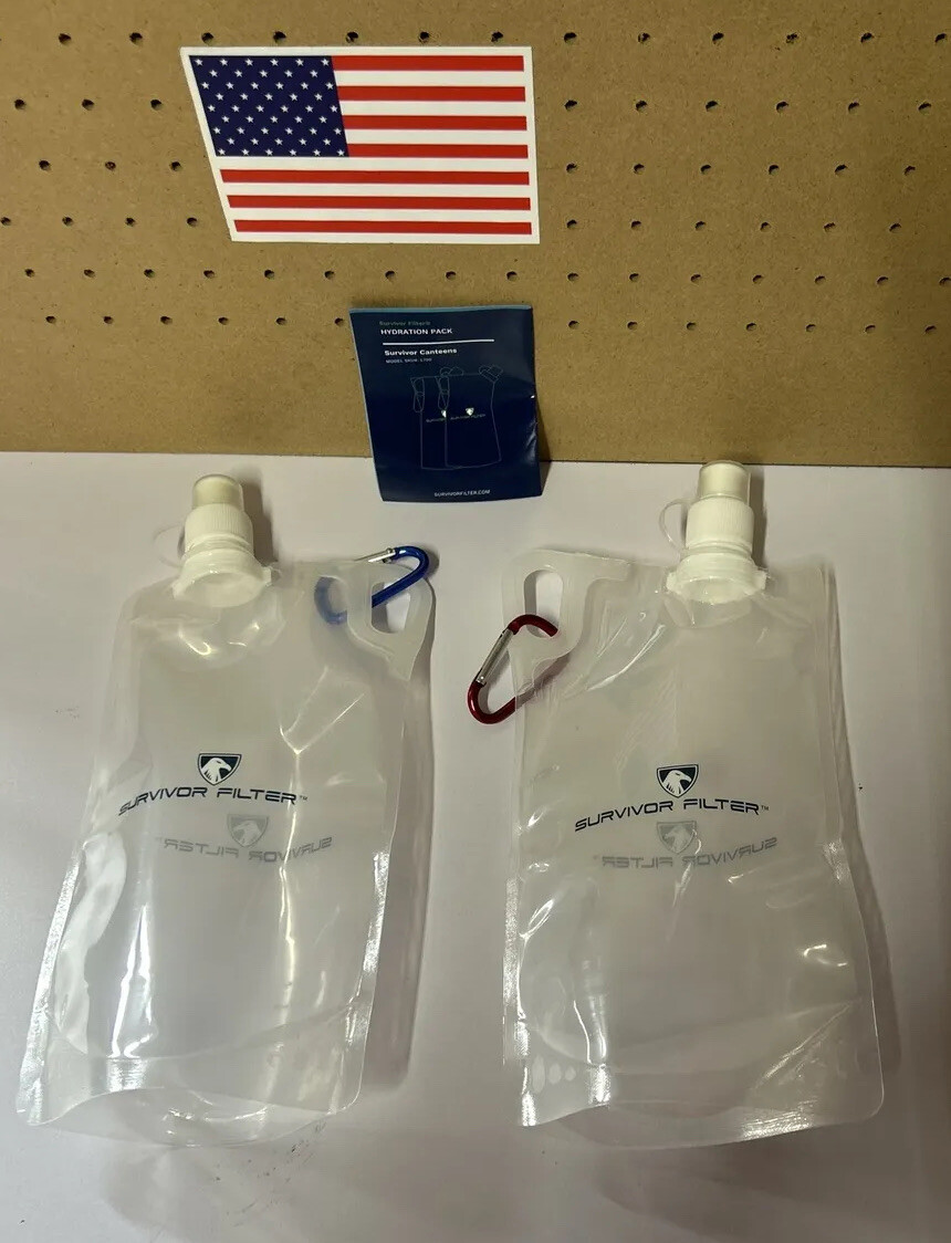 Survival Canteens, Collapsible Folding Water Bottle, 33oz 2 Pack, 2 Liters Total
