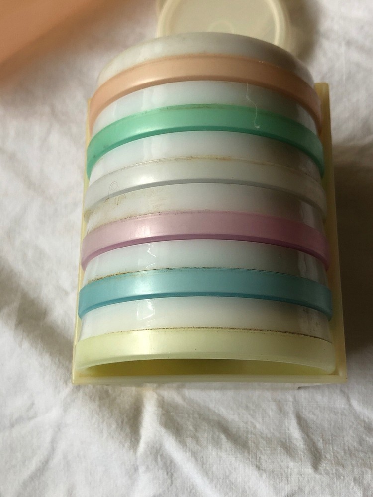 Vintage Pastel Coasters Cups Midgets Lids Tupperware