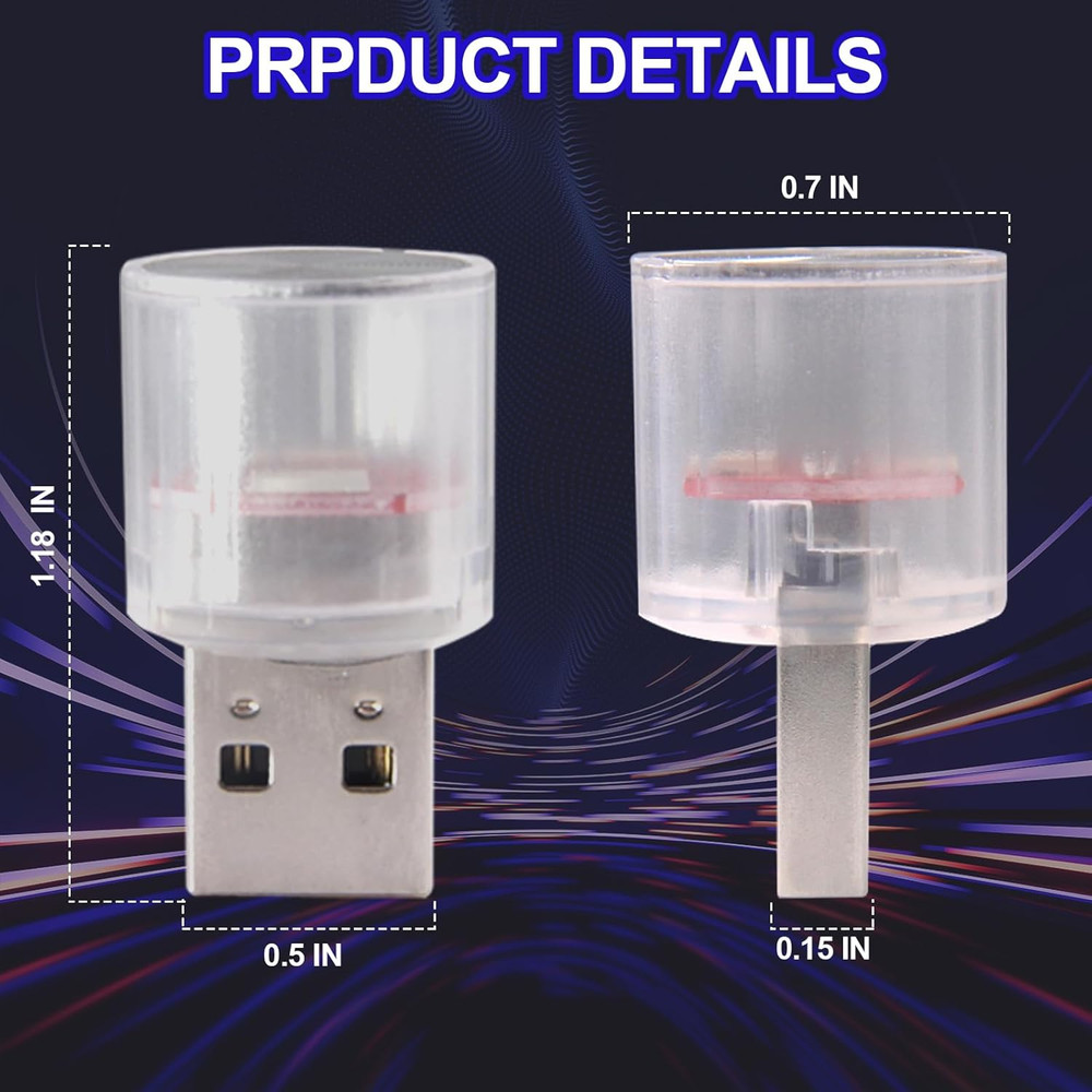 USB LED Car Interior Night Light, 2 Pcs Universal Mini USB LED Decoration Light,