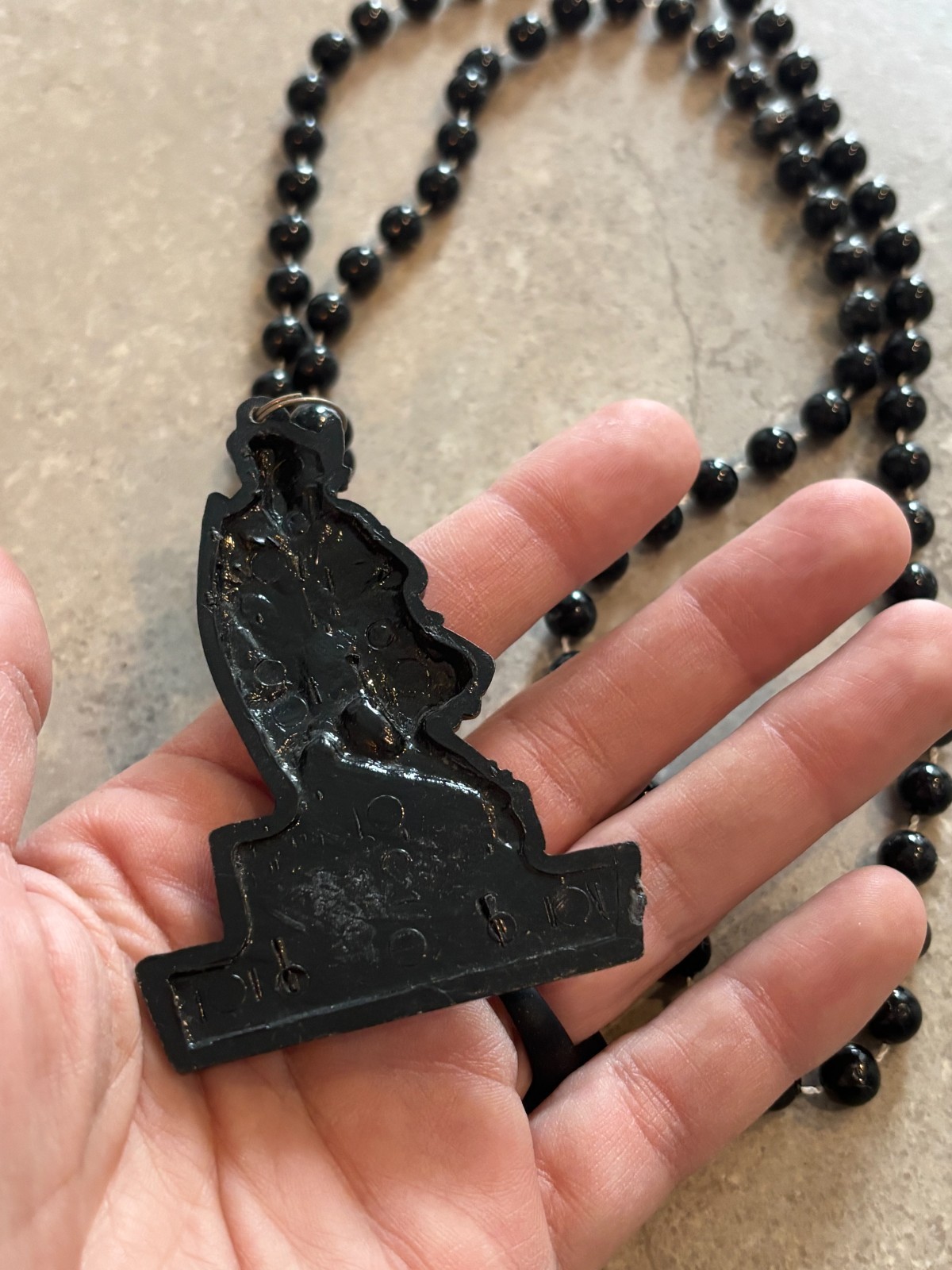 Vintage Zulu Warrior Beads Necklace, Mardi Gras New Orleans Black/Gold Pendant