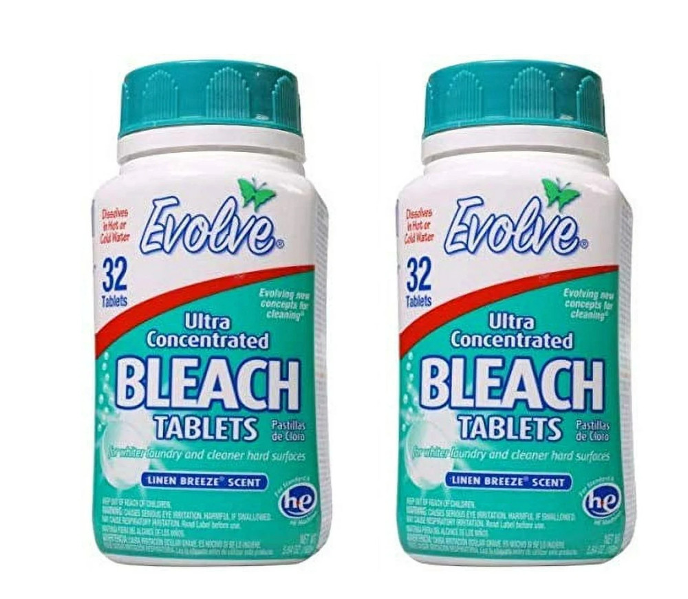 (3 pack) Evolve Concentrated Bleach Tablets, Linen Breeze, 32 Count