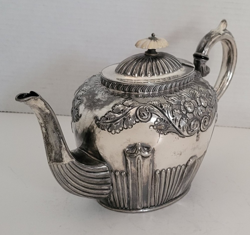 Antique Early Victorian Silver-Plate Repousse Teapot ~ Possibly Sheffield