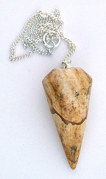 Picture Jasper Pendulum Round Silver Colored Chain Reiki Metaphysical EBS7913