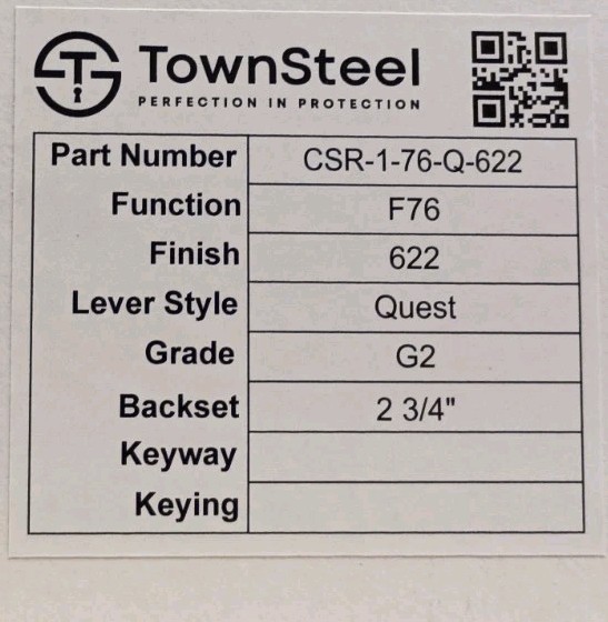 TownSteel G2 Lever, Flat Black (622), Privacy Function