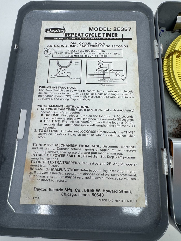 Dayton Time Switch Repeat Cycle Timer Model 2E357 Great Condition Free Shipping!