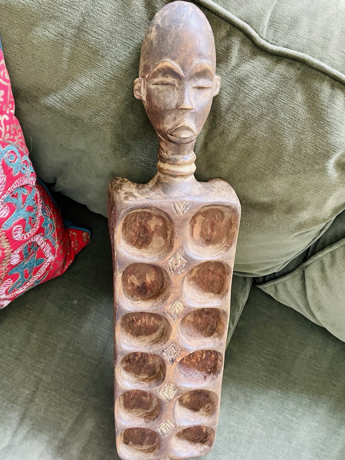Antique Hand Carved African Woman Man Figural Mancala Game Board Tribal Art