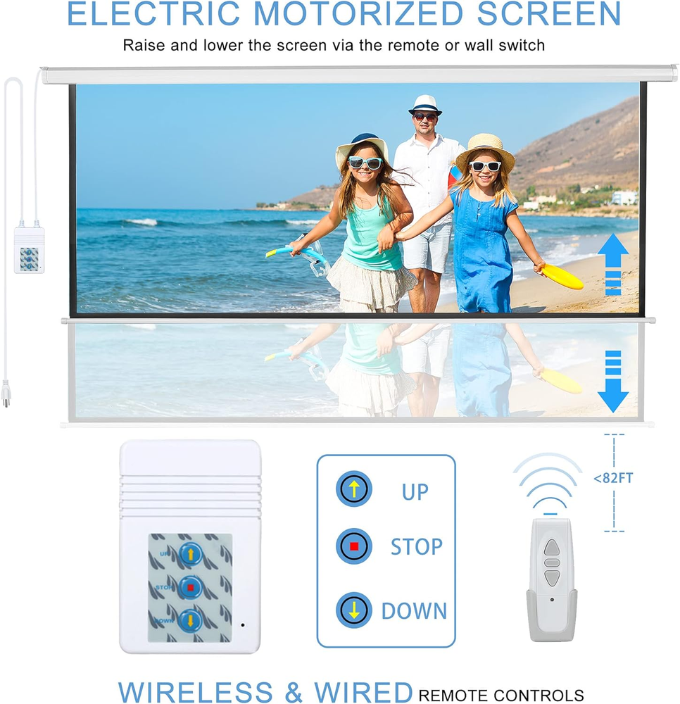 110" Motorized Projector Screen Electric Diagonal Automatic Projection 16:9 HD M