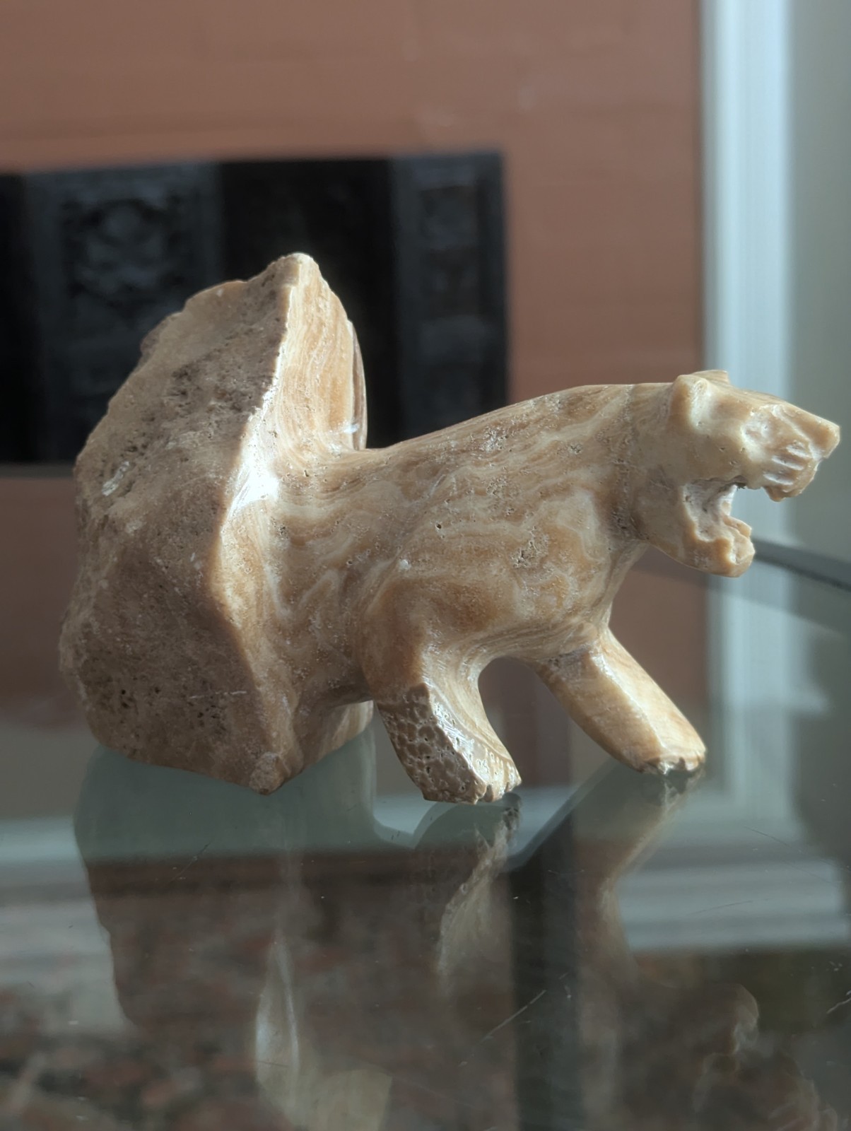 Vintage Carved Stone Panther Puma Cat Statue Figurine Mountain Lion Natural Art