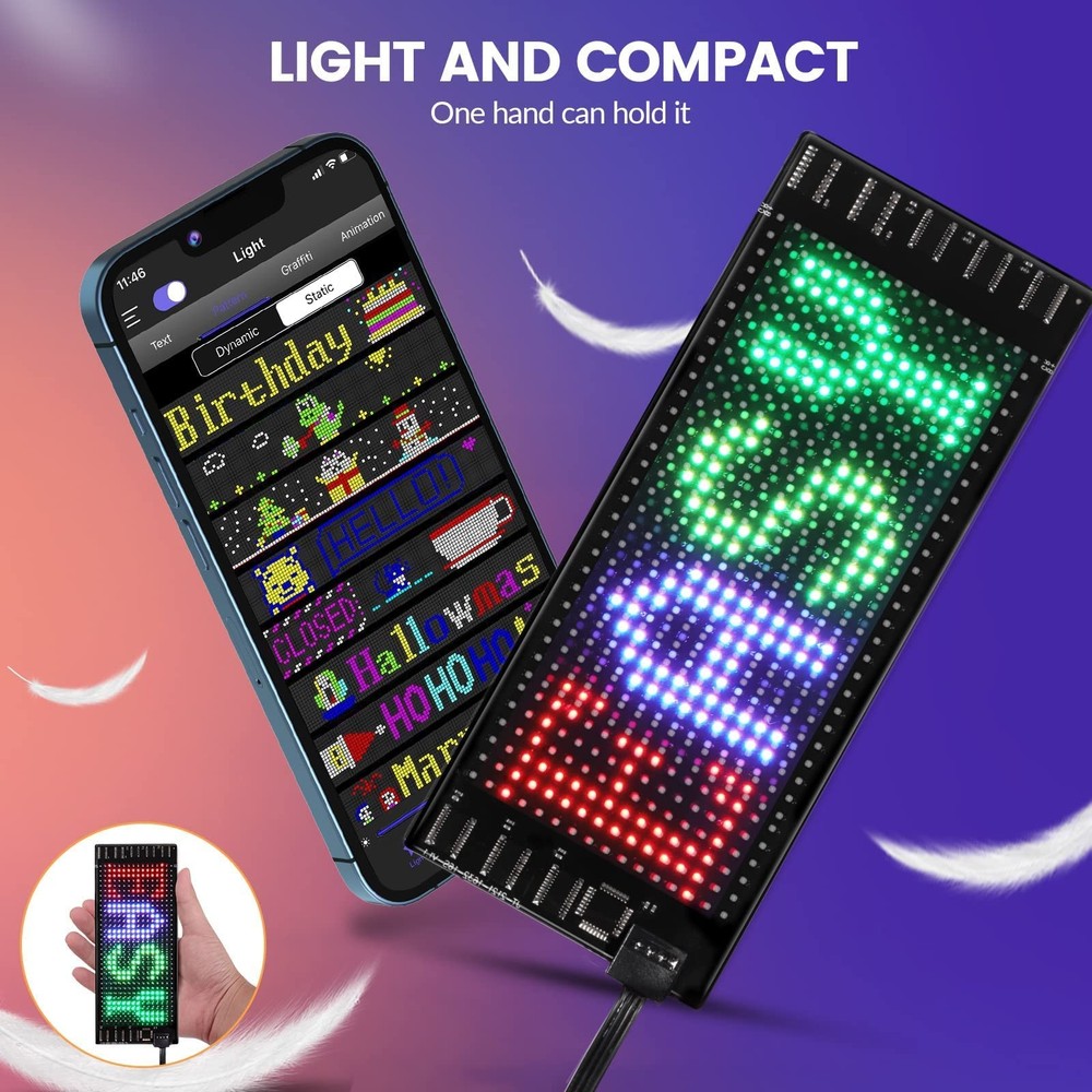 "RAYHOME 7""x3"" LED Car Sign Flexible Bluetooth USB Programmable Scrolling D...