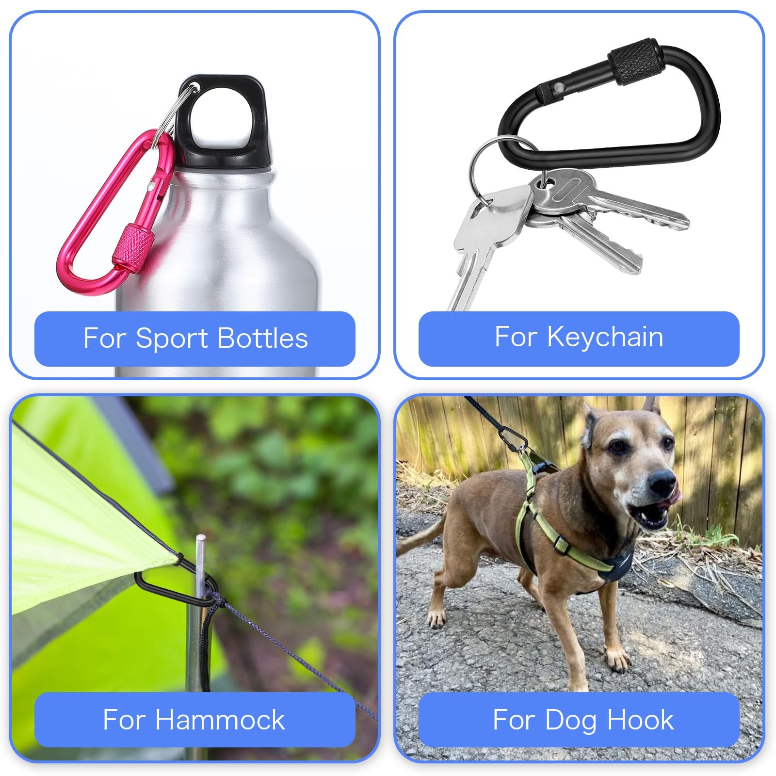 12 Pcs D-Shape Carabiner Clasp, 2.2inch Locking Carabiner Clip with Screw Gat...