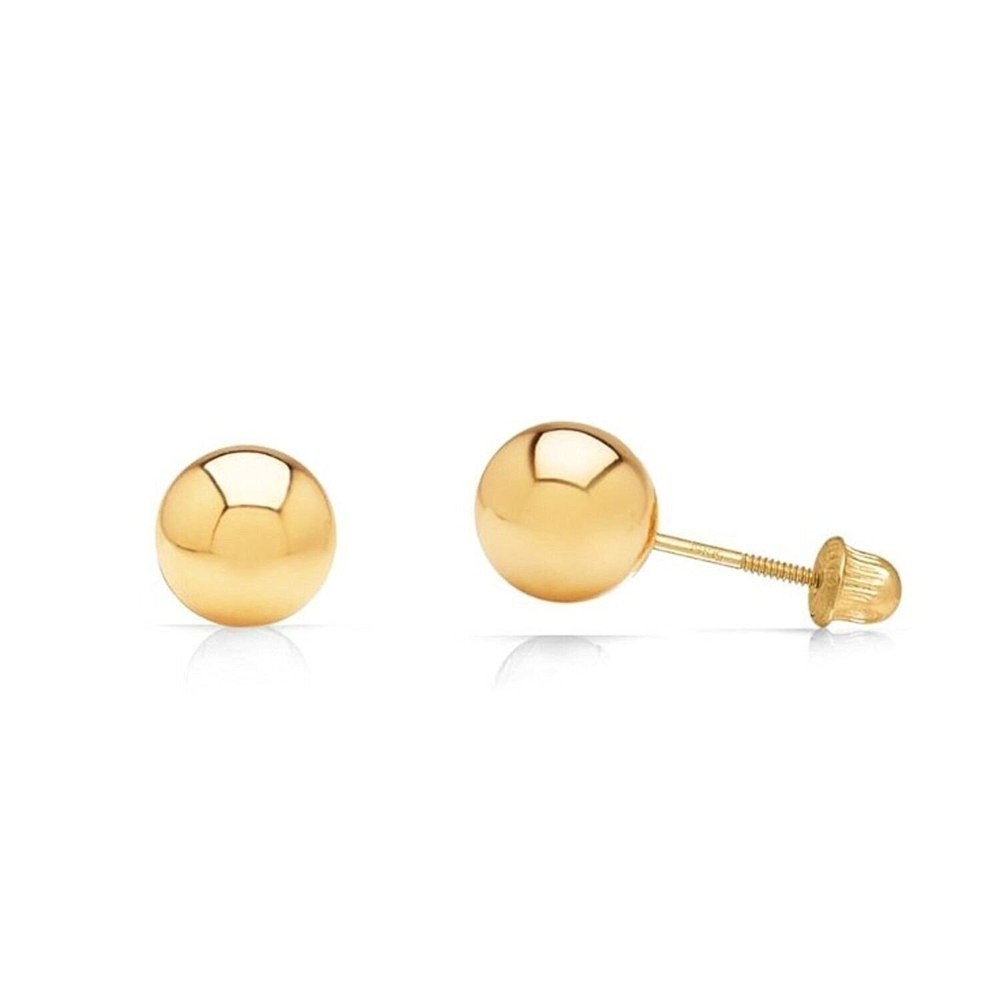Real 14k Solid Yellow Gold Polished Round Ball Stud Screw Back Earrings