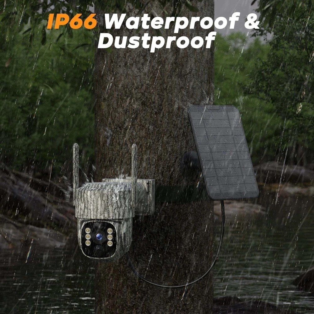 4G LTE Cellular Trail Camera with Solar Panel 2.5K Smart Security Cam Auto Track