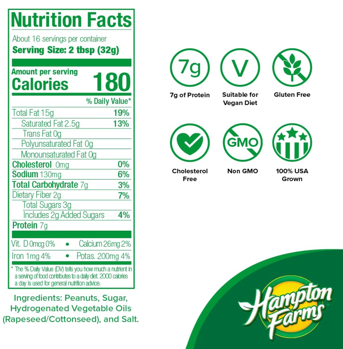 4x Jars Hampton Farms Creamy Peanut Butter Spread 16oz Made in USA NC