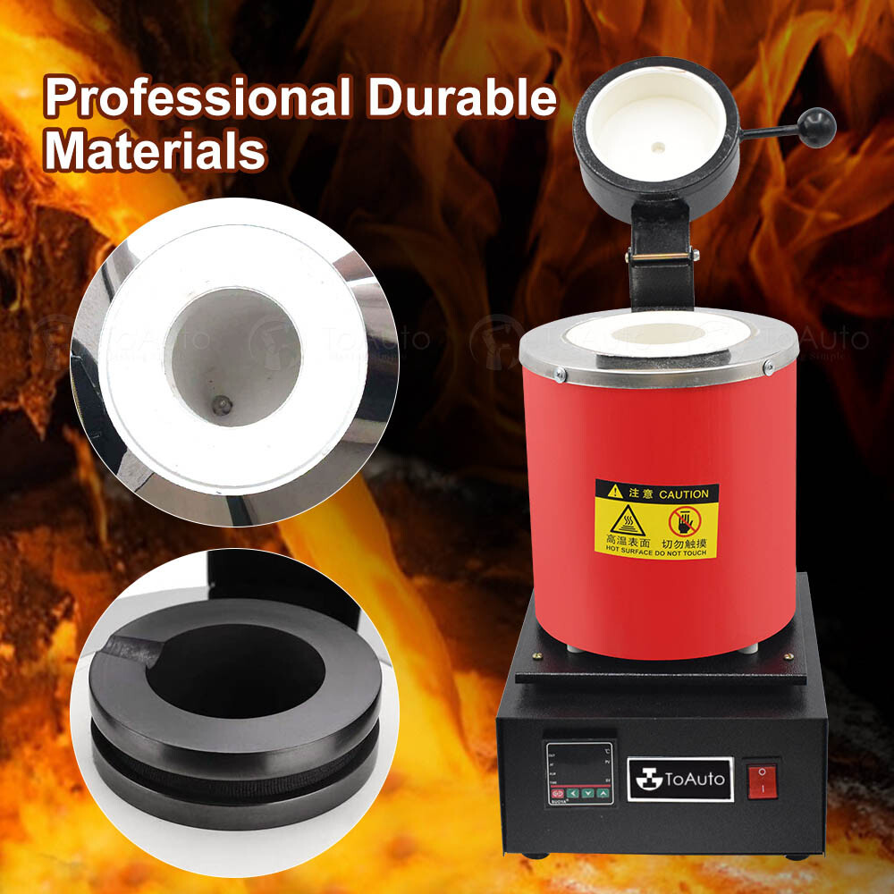 TOAUTO 3KG Digital Metal Melting Furnace kit Smelter Refining w/ 75ml Ingot Mold