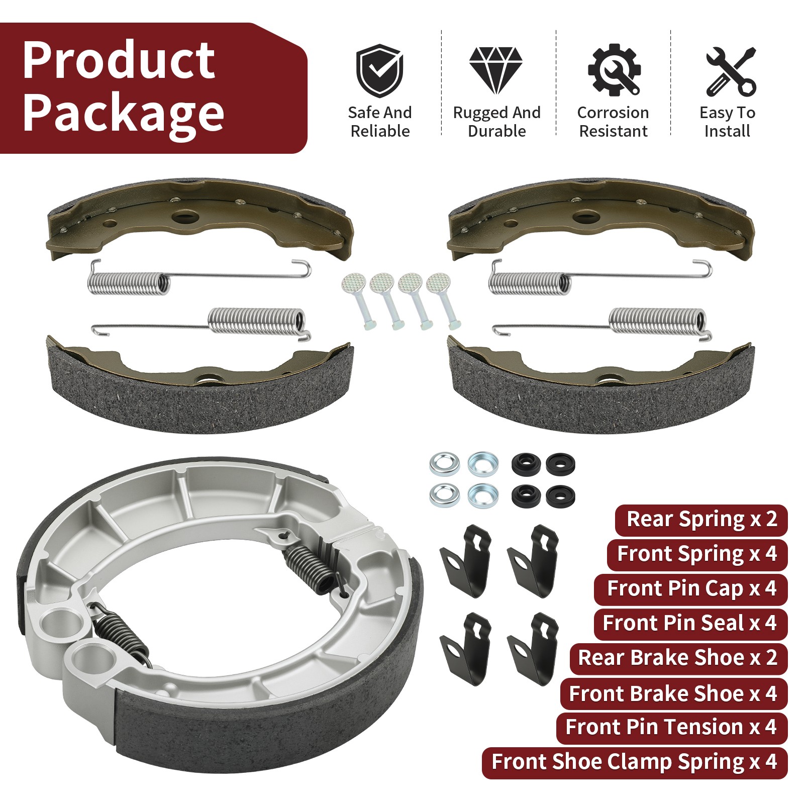 Front & Rear Brake Shoes Kit 2000 - 2006 for Honda Rancher 350 TRX350FE/FM/TE/TM
