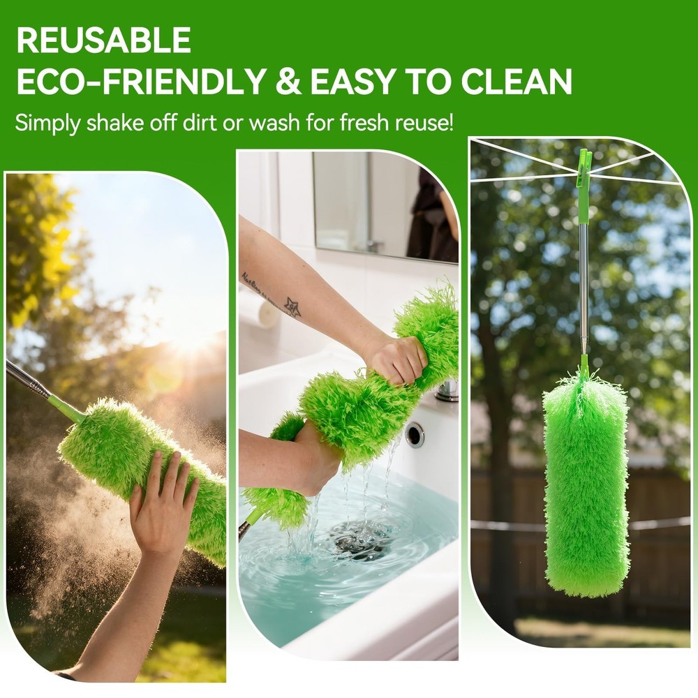 Cobweb Duster with Extension Pole, 3-in-1 Washable Cobweb Duster, Duster with...