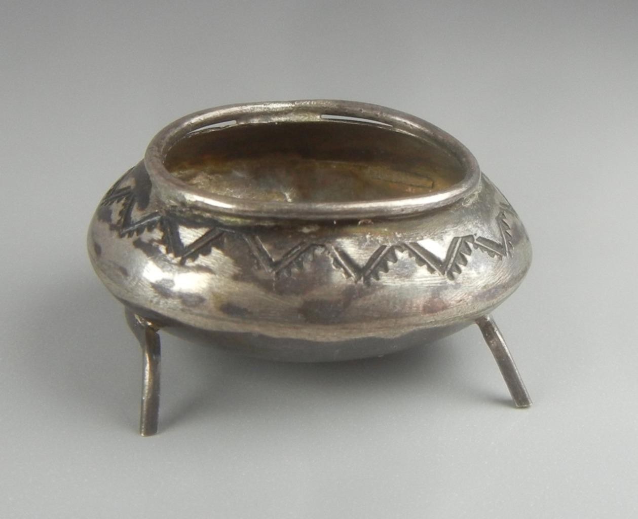 Vintage Navajo Open Salt Cellar Footed Bowl Sterling Silver Native American
