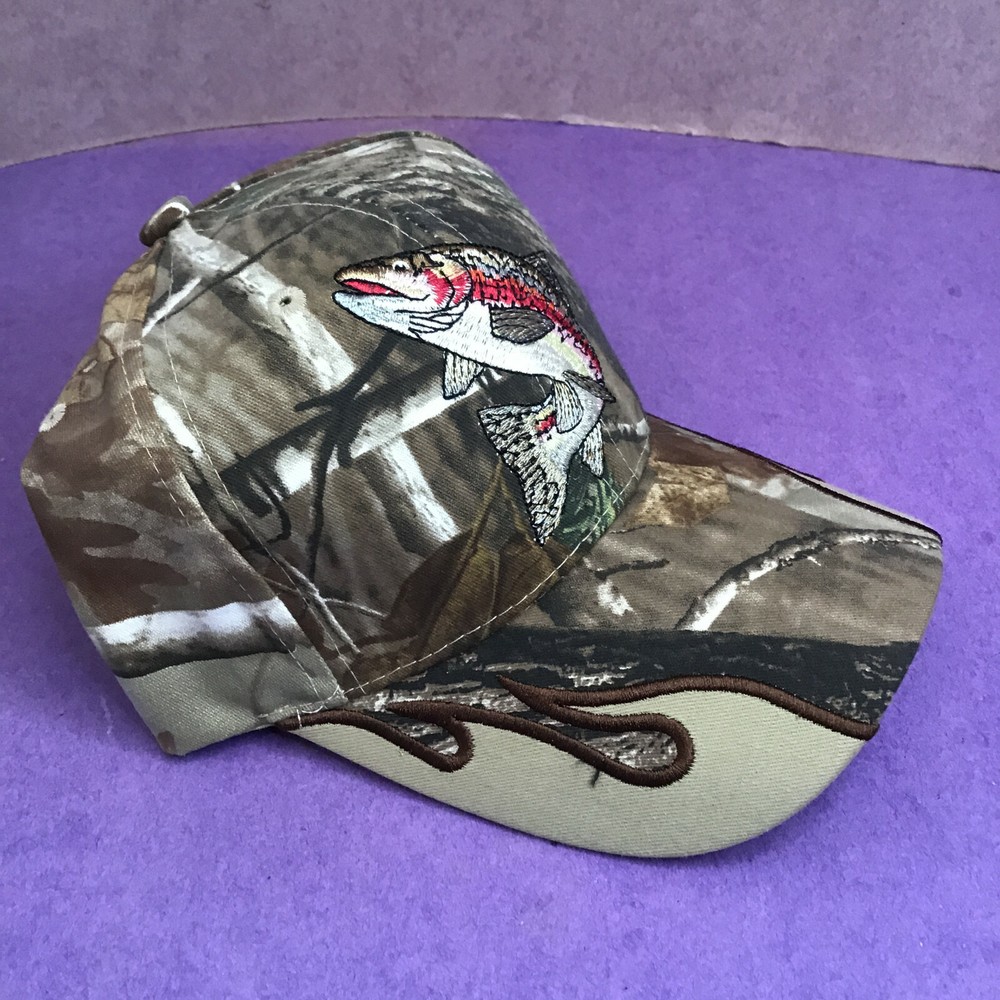 Fish Camouflage Hat Cap Brown Green Adjustable Strap Outdoor Flame