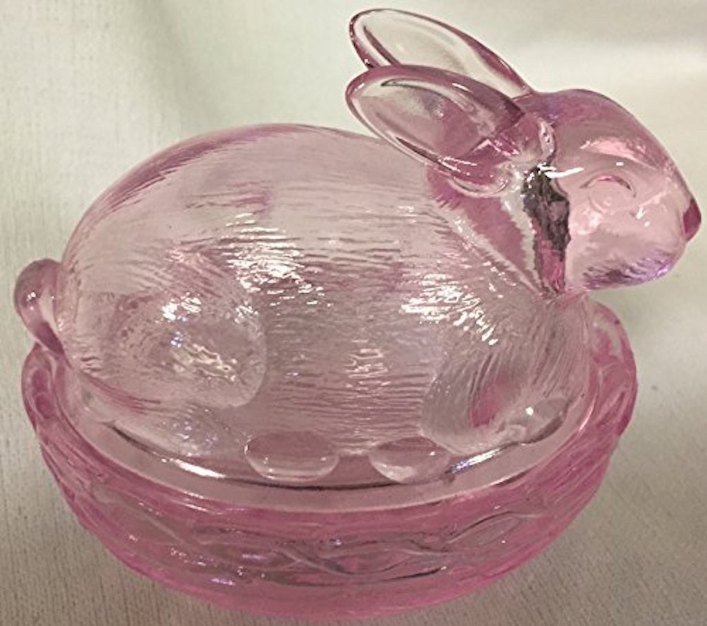 Covered Bunny Dish - Passion Pink - Mosser Glass, USA