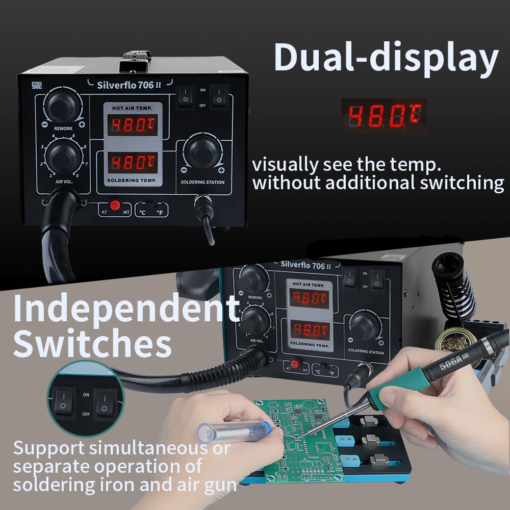670W 706-II Soldering Station T12 2 in 1 LCD Hot Air Rapid Heating Welding Tools
