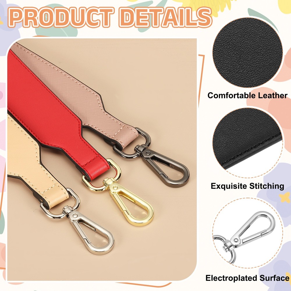 16 Inch Leather Purse Strap, Plain Pattern with Silver Buckle, Black