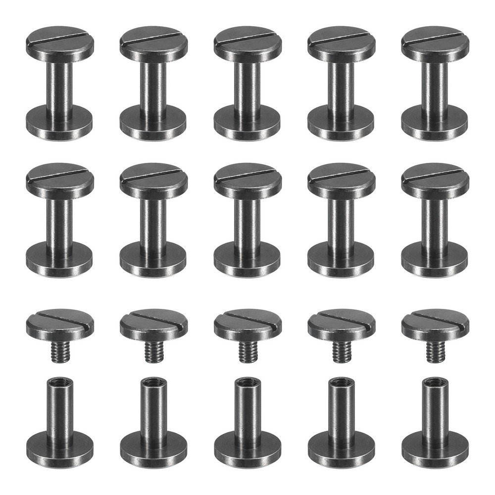 30Pack Brass Chicago Screws, 10x10mm Post Nail Stud Rivets, Black