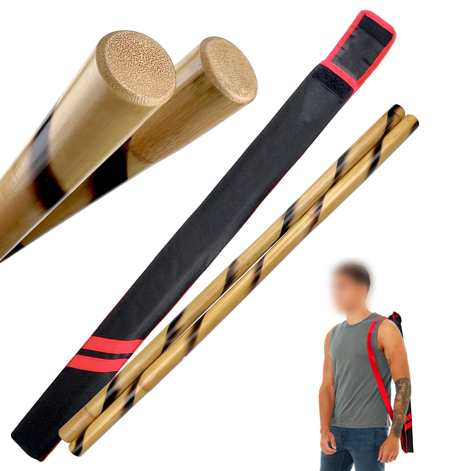 Escrima Sticks Pair 26" 28" 30" 32" 36" Rattan Kali Arnis Spiral Burnt Add Case