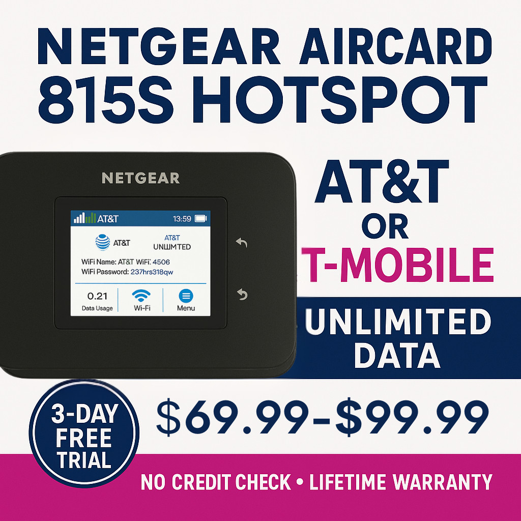 🔥Netgear 815S Hotspot with AT&T or T-Mobile Unlimited Data | 3-Day Free Trial |