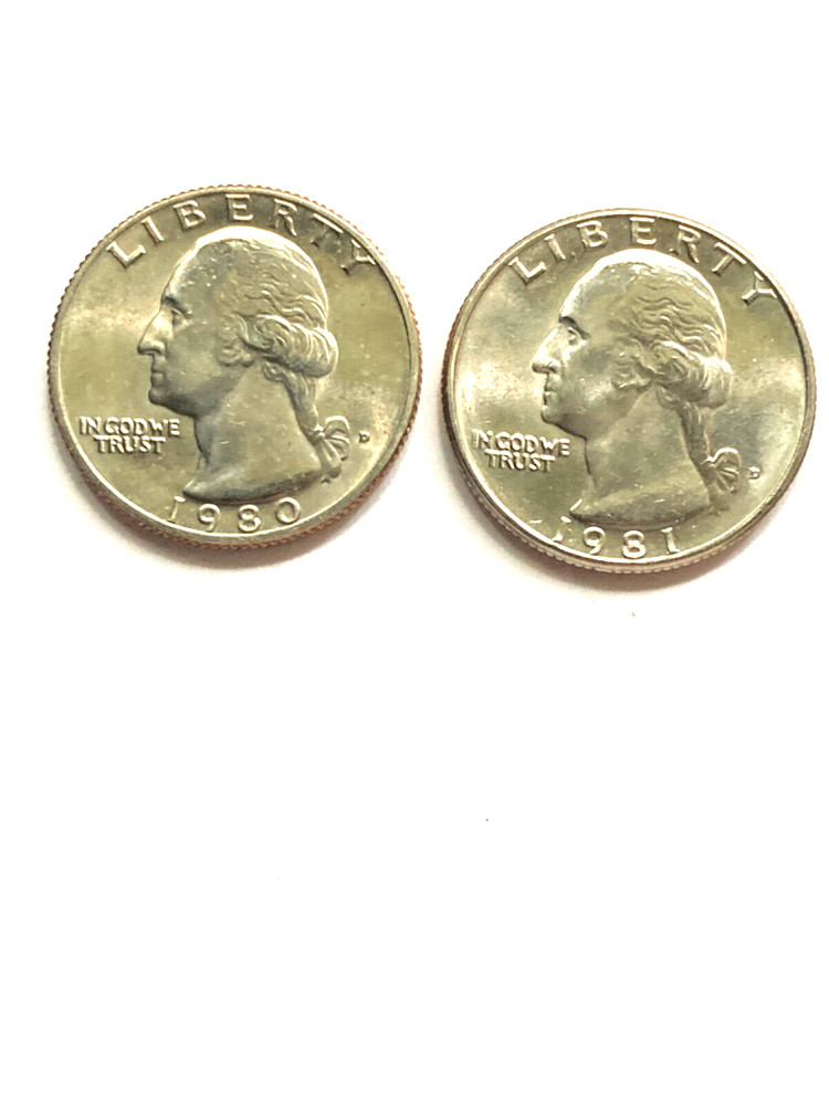 Two Washington Quarters 1980 D and 1981 D Uncirculated