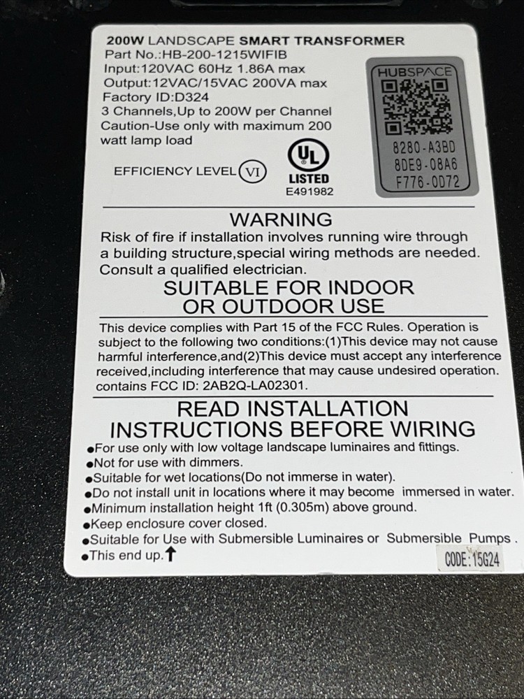 Hampton Bay Smart 200W Landscape Lighting Transformer, Black Finish (UNTESTED)