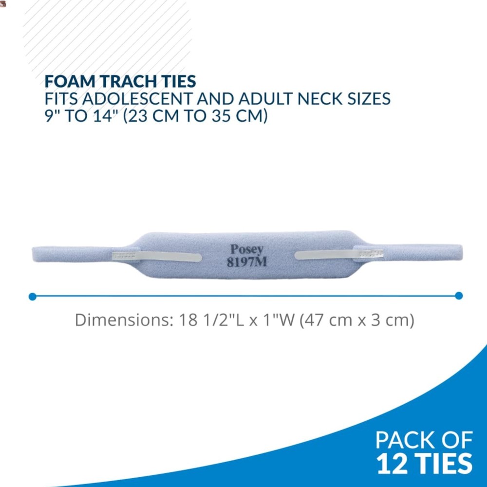 TIDI Foam Trach Tie – Medium, 12 Ties Pack, Comfortable Tracheostomy Support