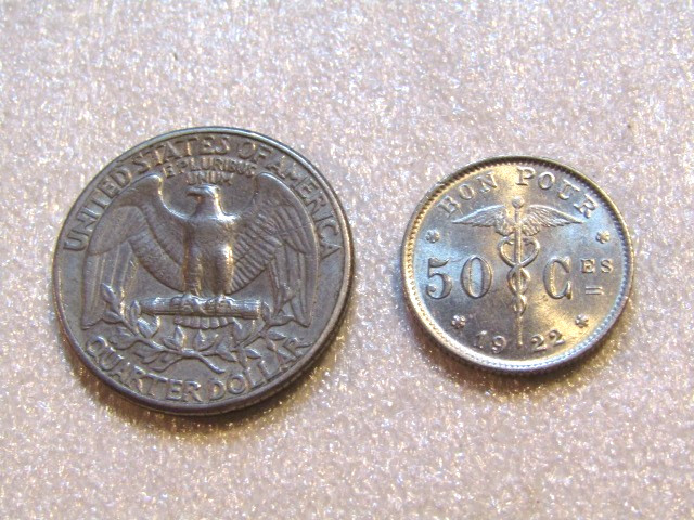 1922 Belgium 50 Centimes Coin