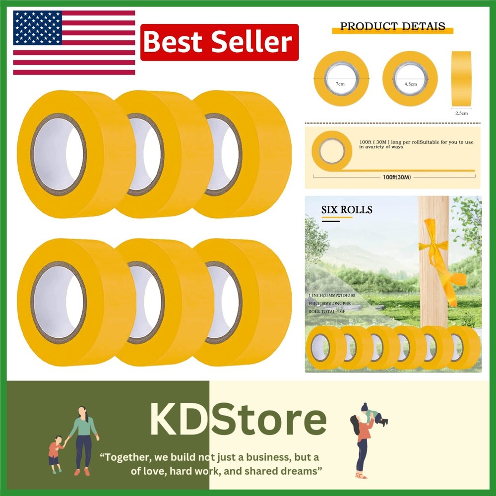 Earth-Yellow Non-Adhesive Flagging Tape Roll - 6 Pack