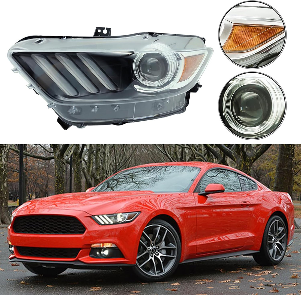 Headlight Assembly Fit for Ford Mustang 2015 2016 2017 without Bulbs (D3S), Blac