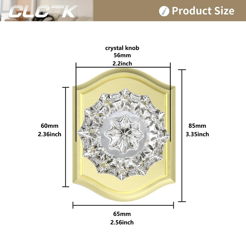 2 Pack Light Gold Crystal Glass Dummy Door Knobs, Non-Turning No Lock Single ...