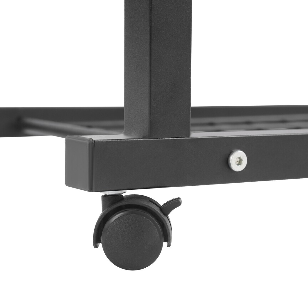 2 Tiers Adjustable Bed Side Table Black Indoor Mobile Standalone Table w/ Wheels
