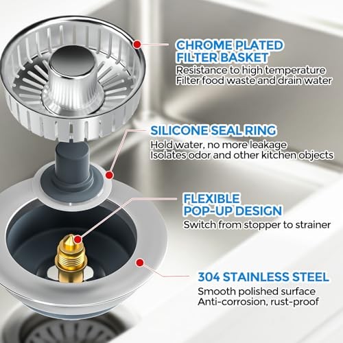 Kitchen Sink Drain Strainer - Kitchen Sink Stopper,Stainless Chrome Silver