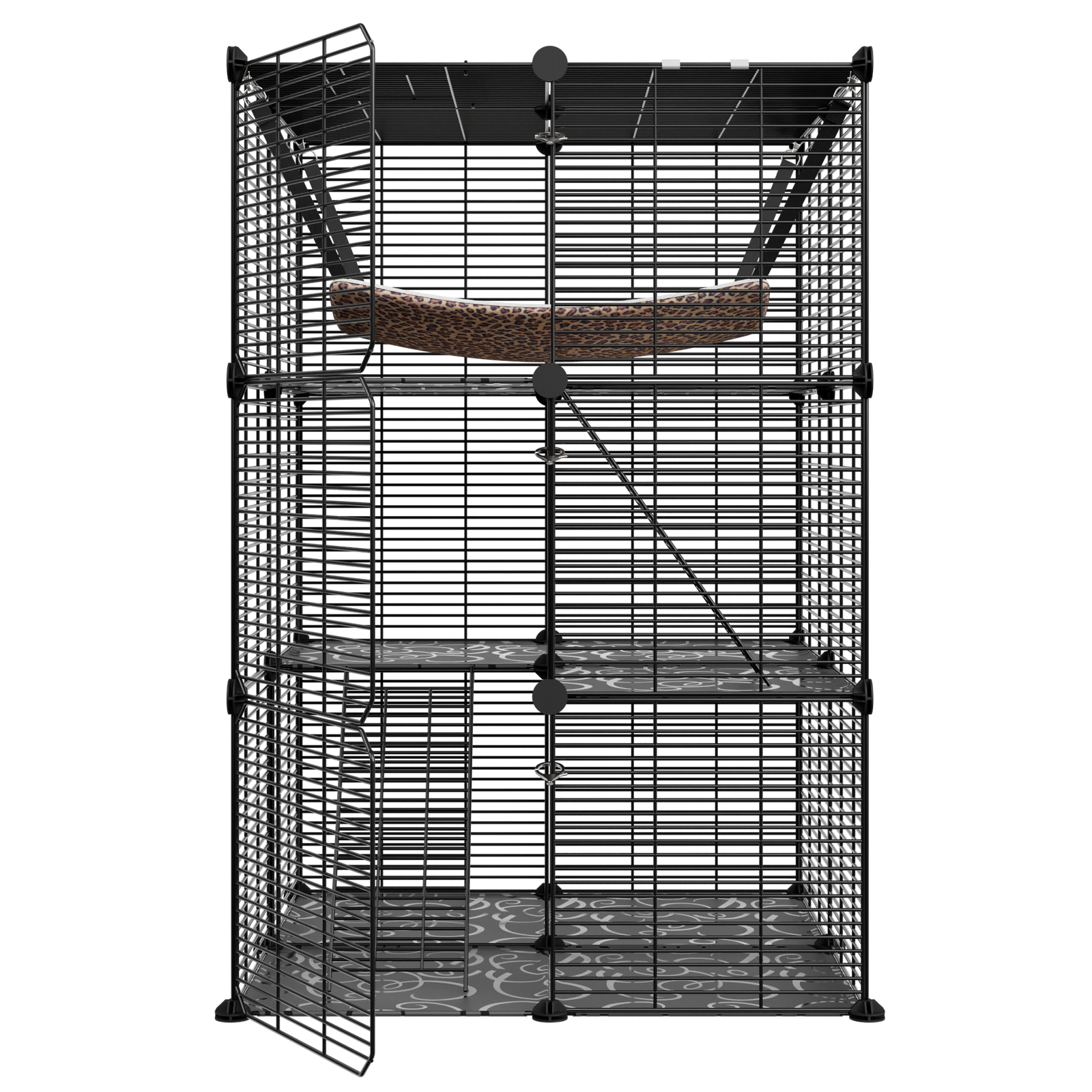 3-Tiers Cat Cage Enclosure Metal Wire Cat Kennel Playpen w/ Hammock for 1-2 Cats