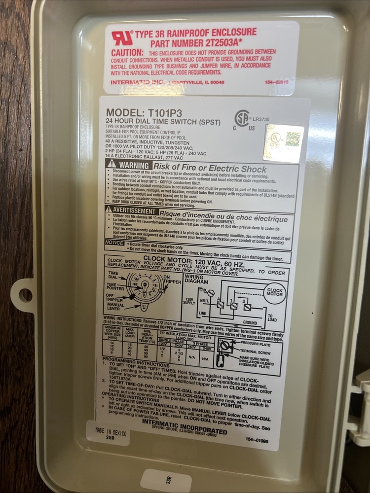 Intermatic Model T101 24 Hour Dial Time Switch SPST