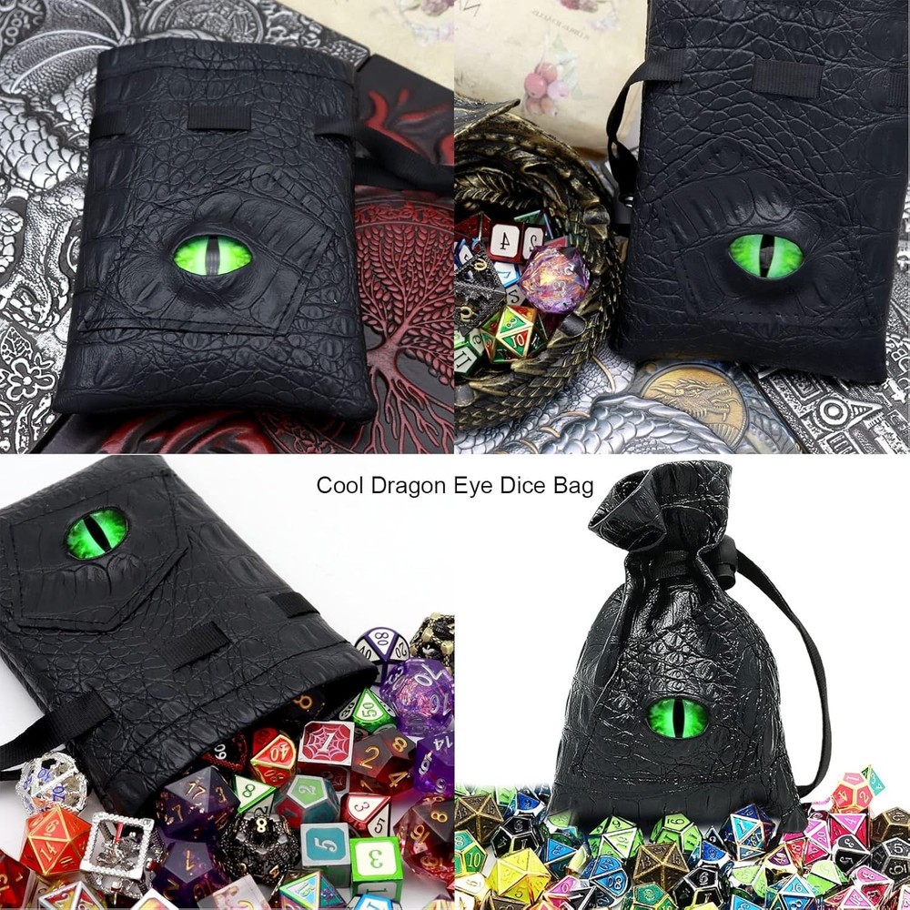 Leather Dice Bag Dragon Eye Drawstring DND Dice Storage Pouch Compatible with...