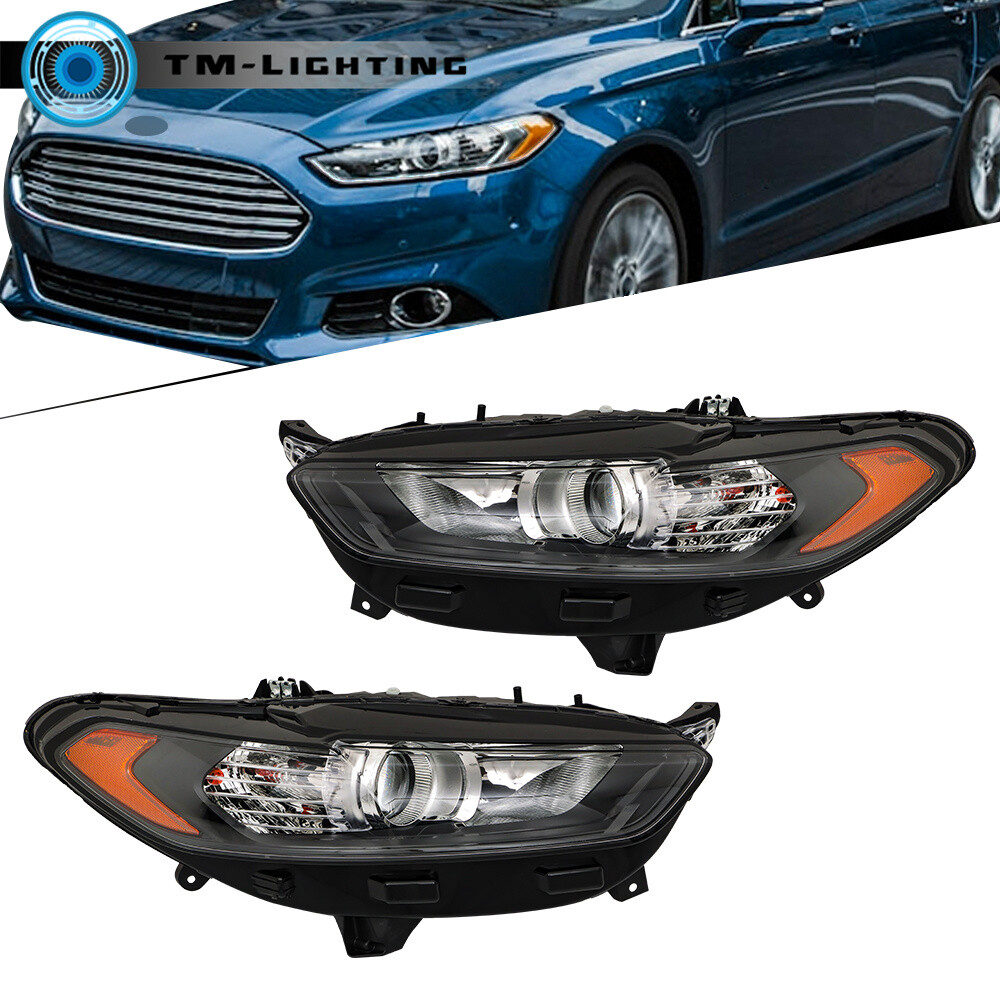 For 2013-2016 Ford Fusion Headlight Headlamps Assy Black Halogen Left&Right Side
