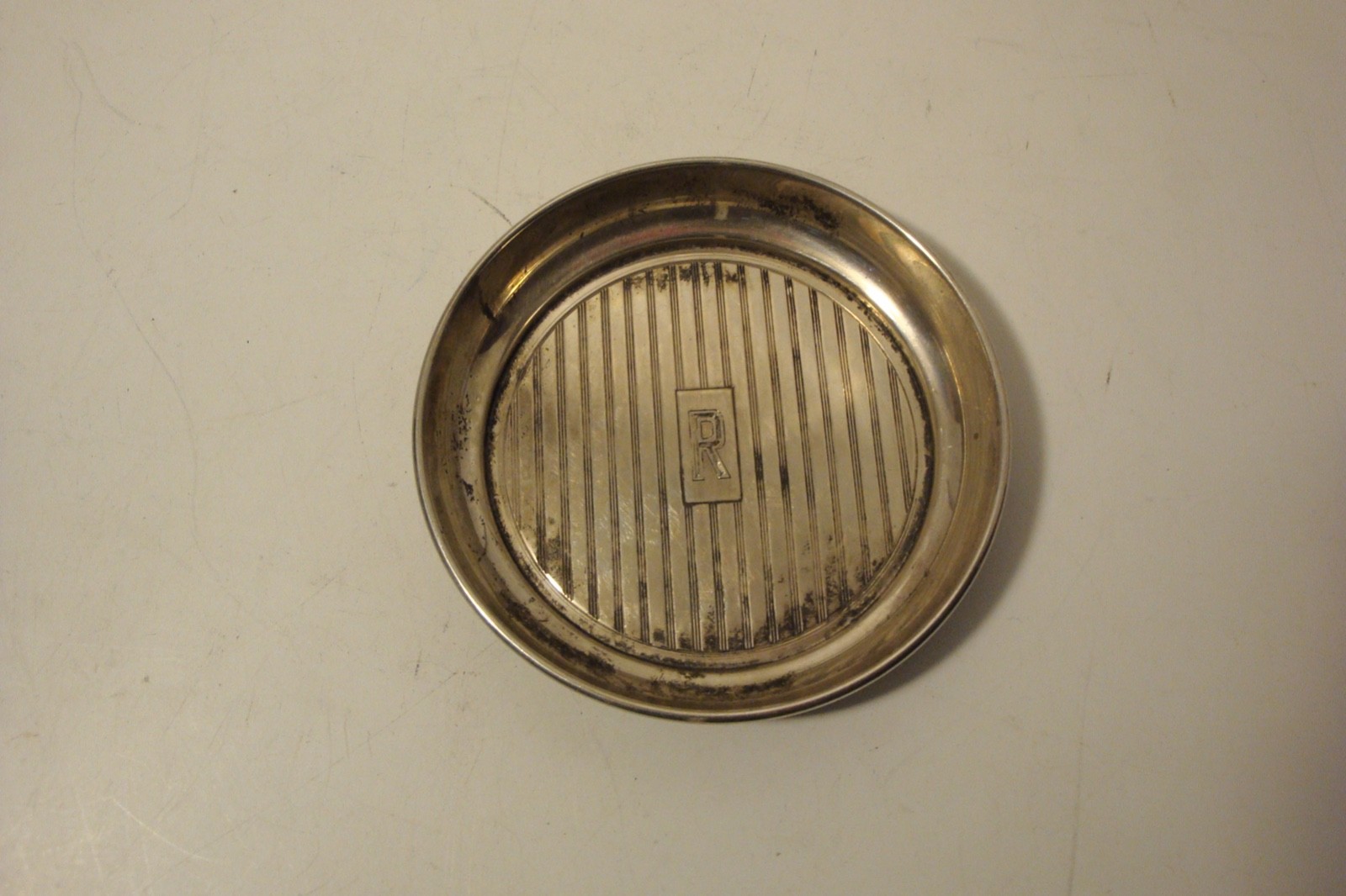 Vintage sterling silver drink coaster or butter pat monogrammed "R" 58 grams