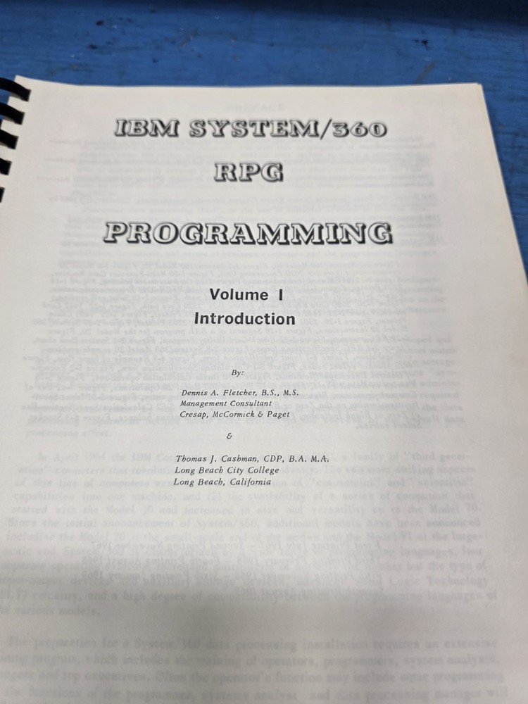 1967 IBM System 360 RPG Programming Book Volume 1 Introduction