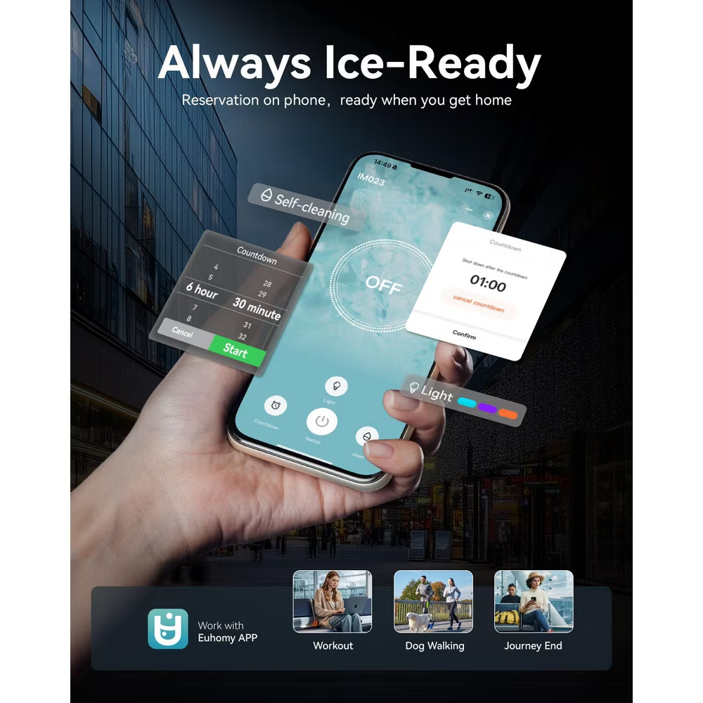 EUHOMY Smart Nugget Ice Maker Countertop, 40 Lbs/Day, APP Remote Control &