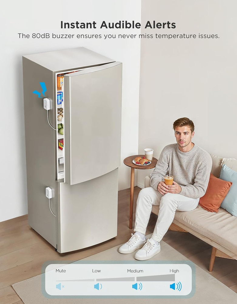 Refrigerator Freezer Thermometer 2 Pack, Bluetooth Temperature Sensor with Alarm