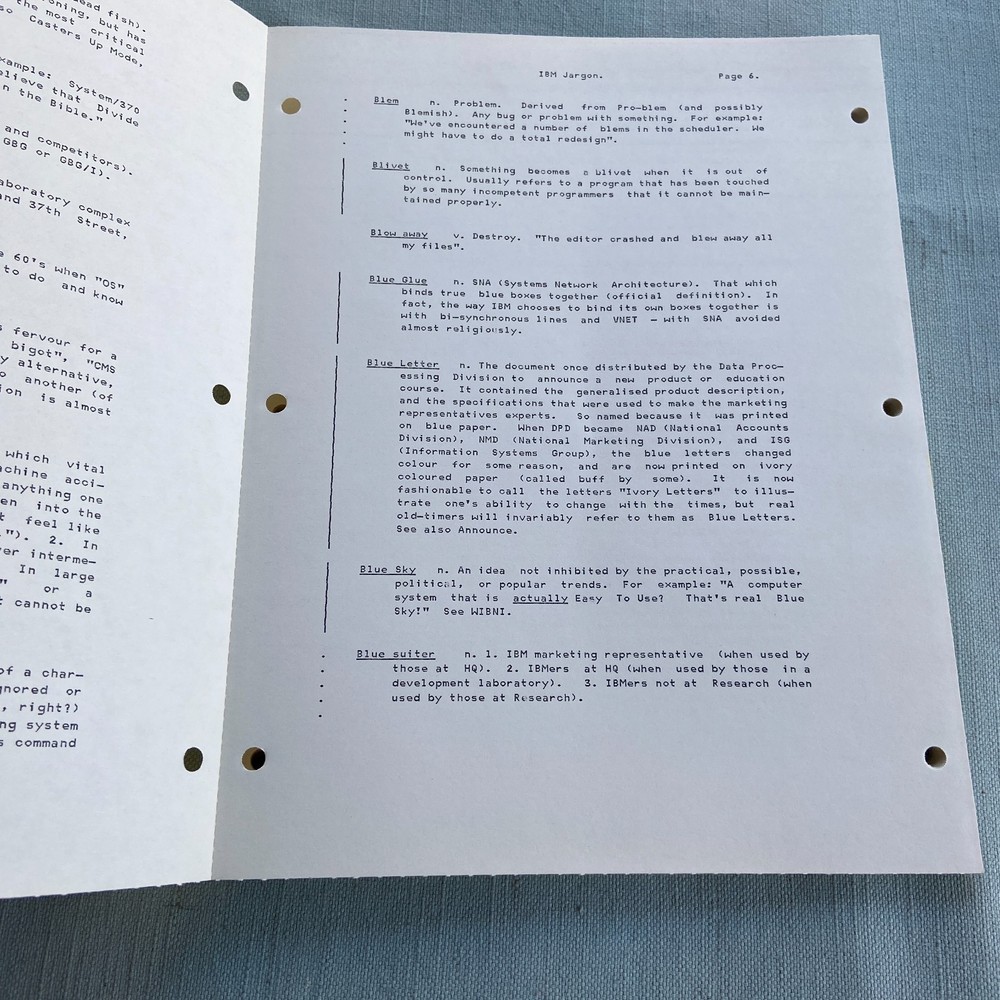 IBM Internal Document Jargon General Computing Dictionary Manual 6th Ed. 1983